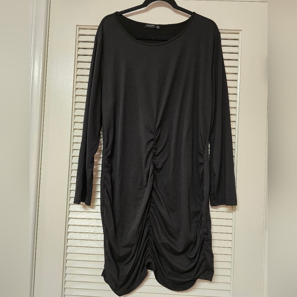 SHEIN - Black Ruched Long-Sleeve Lightweight Dress